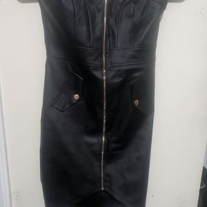 Black leather mini dress